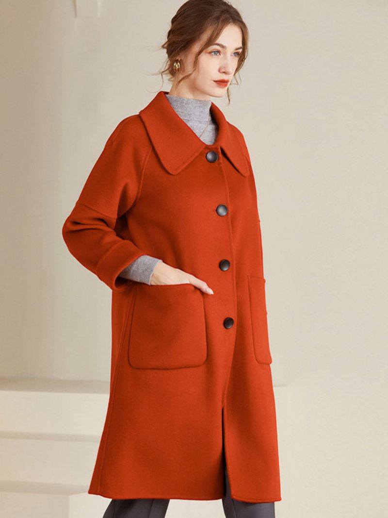 Manteau Femme 100% Laine Jaune Hiver Midi Vêtements D'extérieur 2024 - Rouge