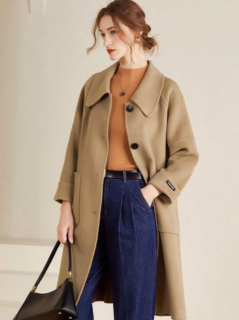 Manteau Femme 100% Laine Jaune Hiver Midi Vêtements D'extérieur 2024 - Camel