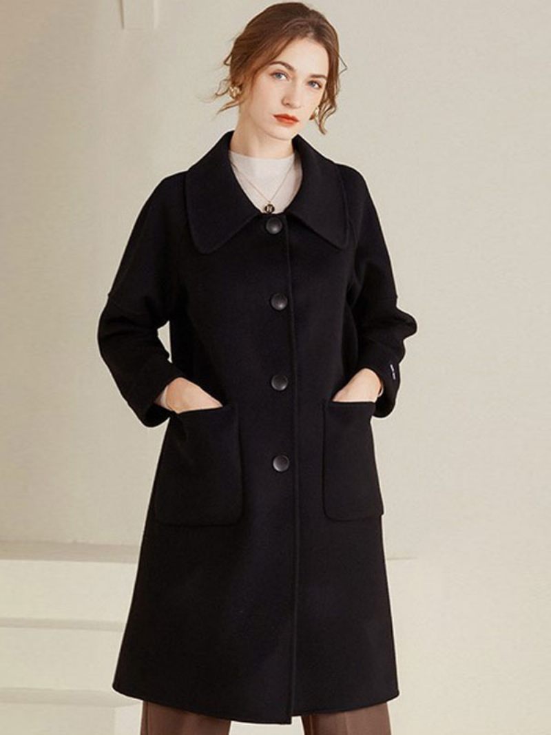 Manteau Femme 100% Laine Jaune Hiver Midi Vêtements D'extérieur 2024 - Noir