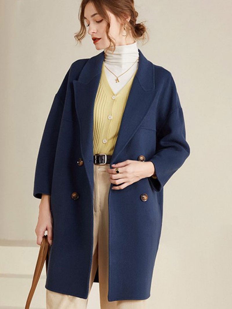 Manteau Femme 100% Laine Pardessus Chaud Vêtements D'extérieur D'hiver 2024 - Marine Foncé