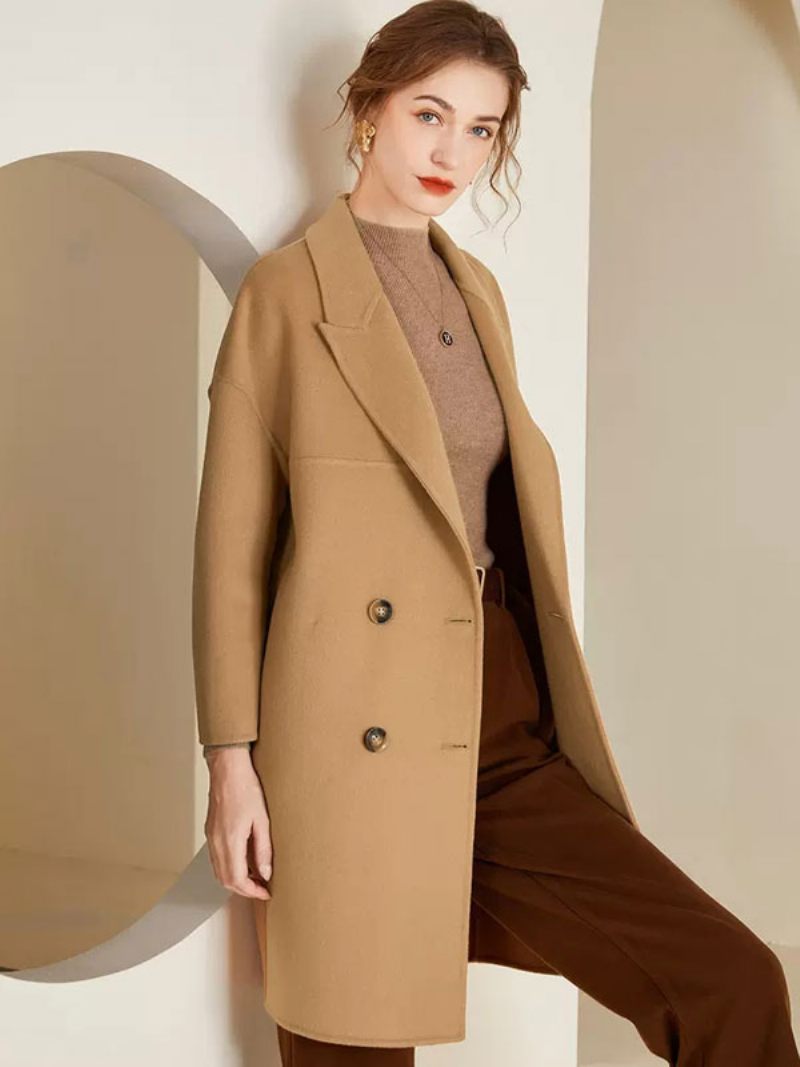 Manteau Femme 100% Laine Pardessus Chaud Vêtements D'extérieur D'hiver 2024 - Camel