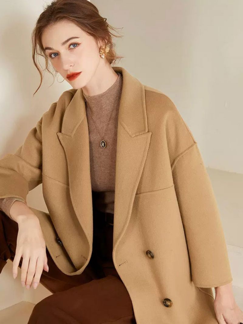 Manteau Femme 100% Laine Pardessus Chaud Vêtements D'extérieur D'hiver 2024 - Camel