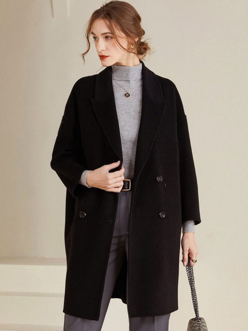 Manteau Femme 100% Laine Pardessus Chaud Vêtements D'extérieur D'hiver 2024 - Noir