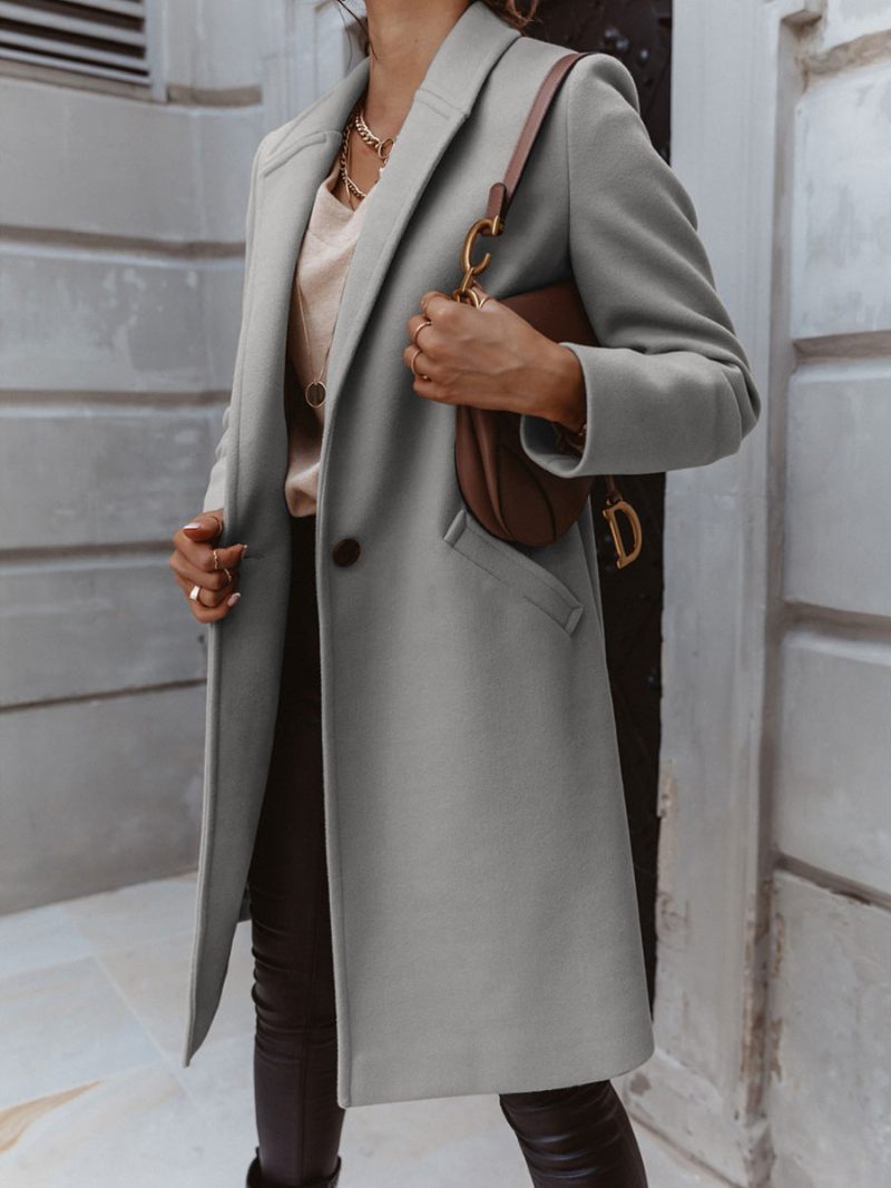 Manteau Femme Revers Abricot Clair Vêtements D'extérieur Printemps 2024 - Gris Clair