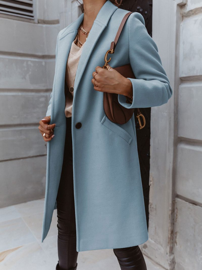 Manteau Femme Revers Abricot Clair Vêtements D'extérieur Printemps 2024 - Bleu Ciel Clair