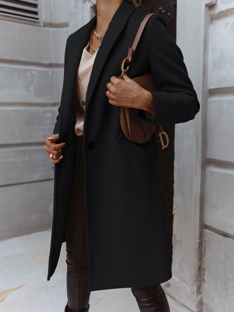 Manteau Femme Revers Abricot Clair Vêtements D'extérieur Printemps 2024 - Noir