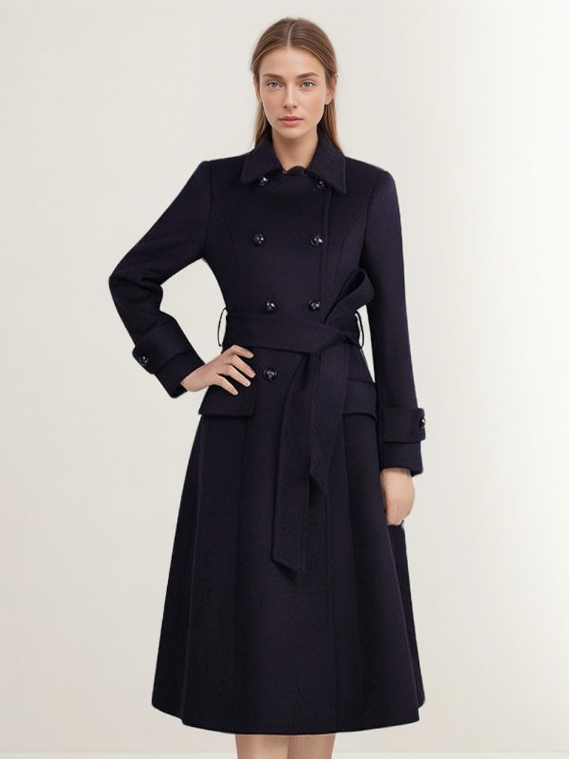 Manteau D'hiver Avec Ceinture Bleu Marine Foncé Pour Femme Vêtements D'extérieur 2024