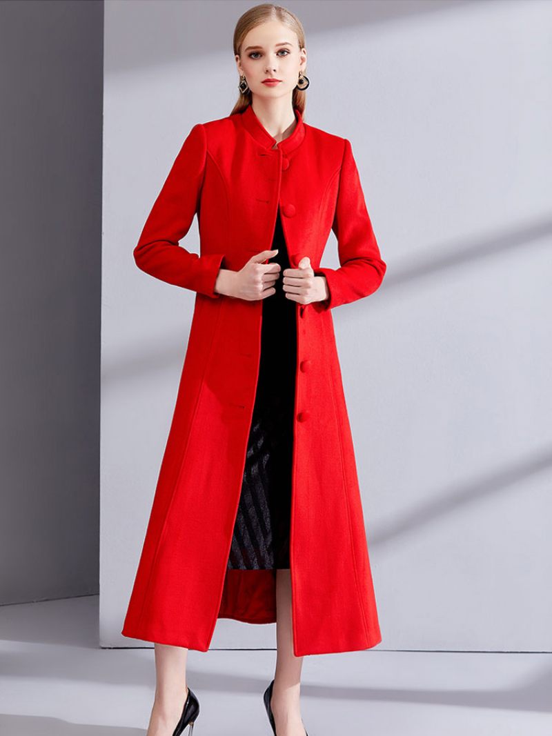 Manteau D'hiver Bleu Pour Femme Vêtements D'extérieur Longs Laine - Rouge Ture