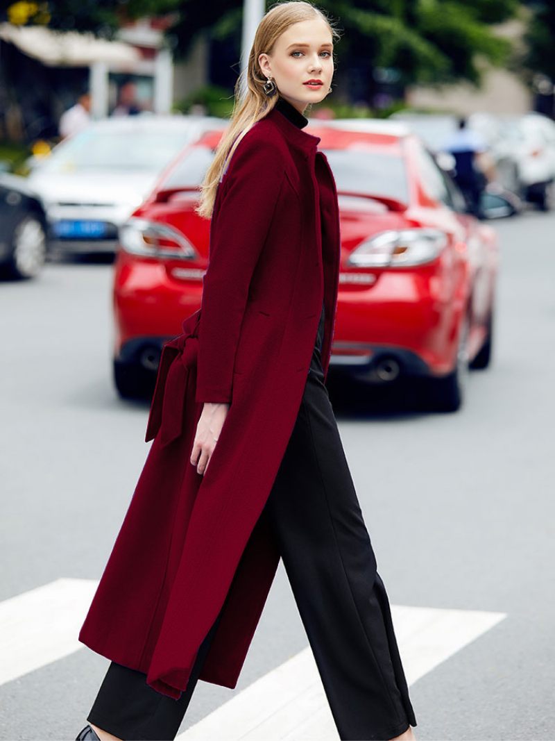 Manteau D'hiver Bleu Pour Femme Vêtements D'extérieur Longs Laine - Bourgogne