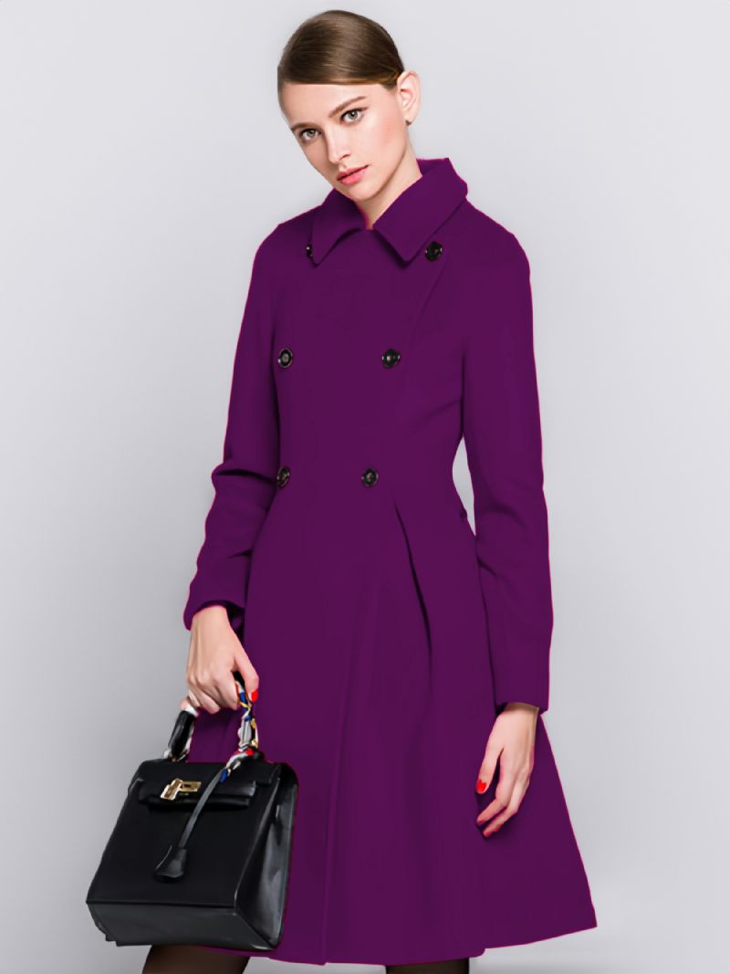 Manteau D'hiver Évasé À Double Boutonnage Pour Femme 2024 - Violet