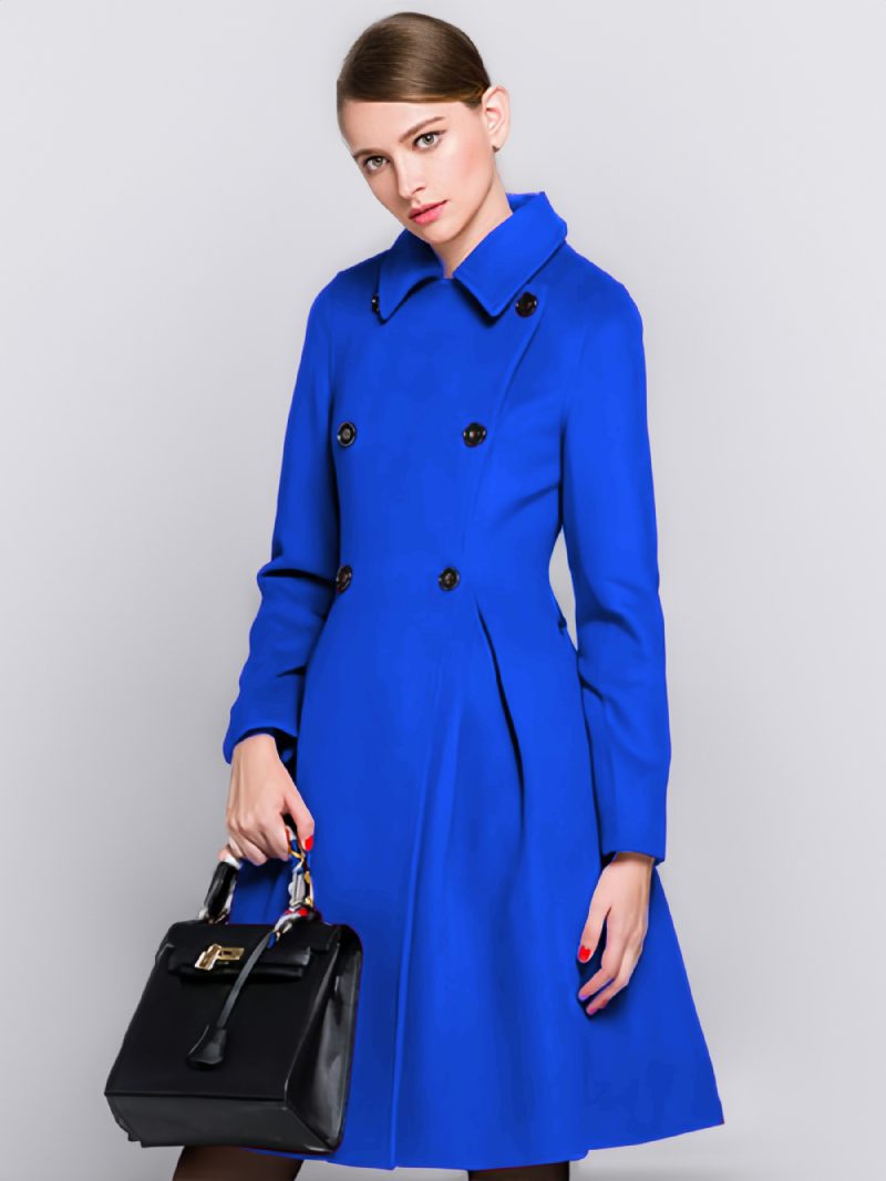 Manteau D'hiver Évasé À Double Boutonnage Pour Femme 2024 - Bleu Royal