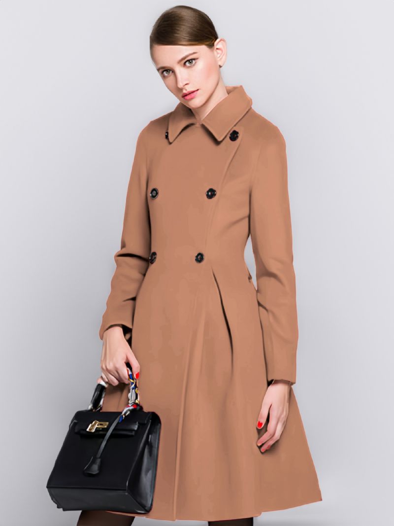 Manteau D'hiver Évasé À Double Boutonnage Pour Femme 2024 - Camel