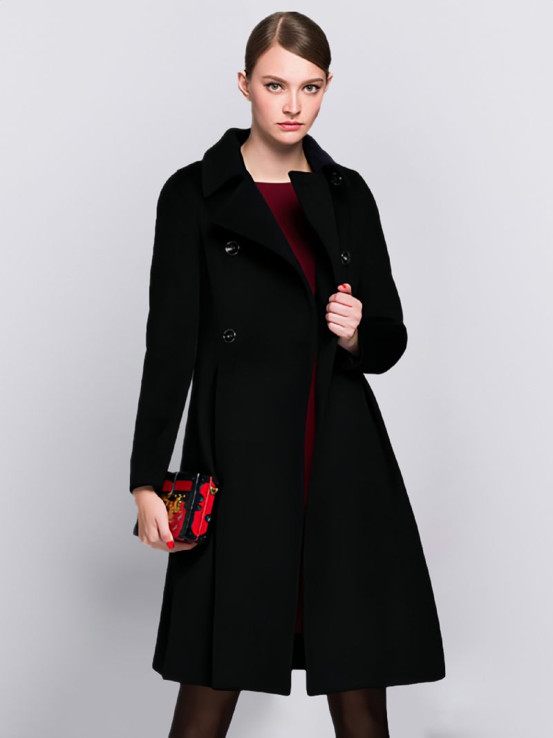 Manteau D'hiver Évasé À Double Boutonnage Pour Femme 2024 - Noir