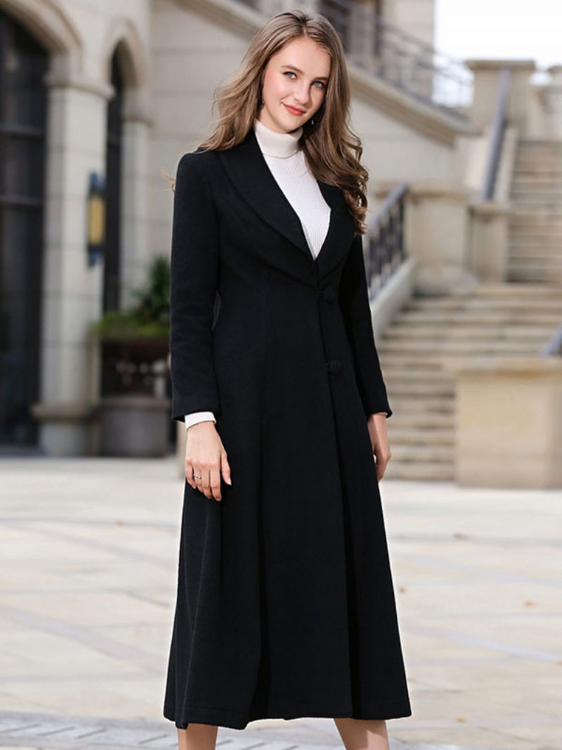 Manteau D'hiver Laine À Col Rabattu Pour Femme Vêtement D'extérieur 2024 - Noir