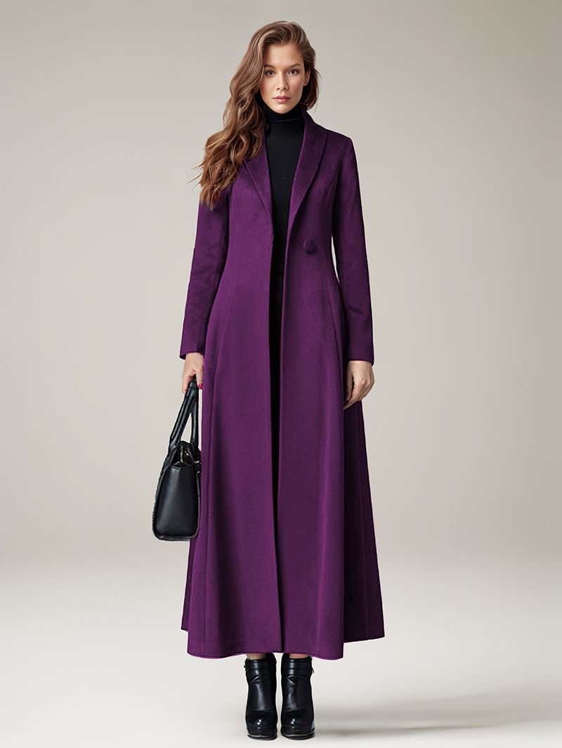 Manteau Laine Pour Femme Vêtement D'extérieur Chaud Et Long Hiver 2024 - Violet