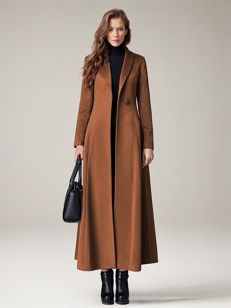 Manteau Laine Pour Femme Vêtement D'extérieur Chaud Et Long Hiver 2024 - Marron Café