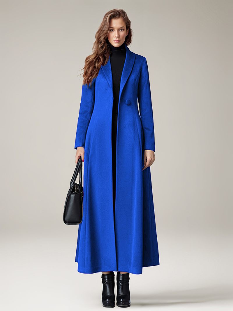 Manteau Laine Pour Femme Vêtement D'extérieur Chaud Et Long Hiver 2024 - Bleu Royal