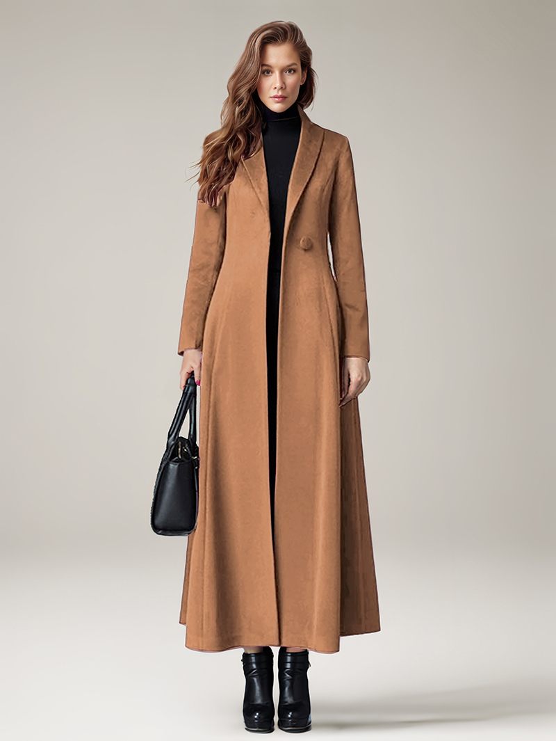 Manteau Laine Pour Femme Vêtement D'extérieur Chaud Et Long Hiver 2024 - Camel