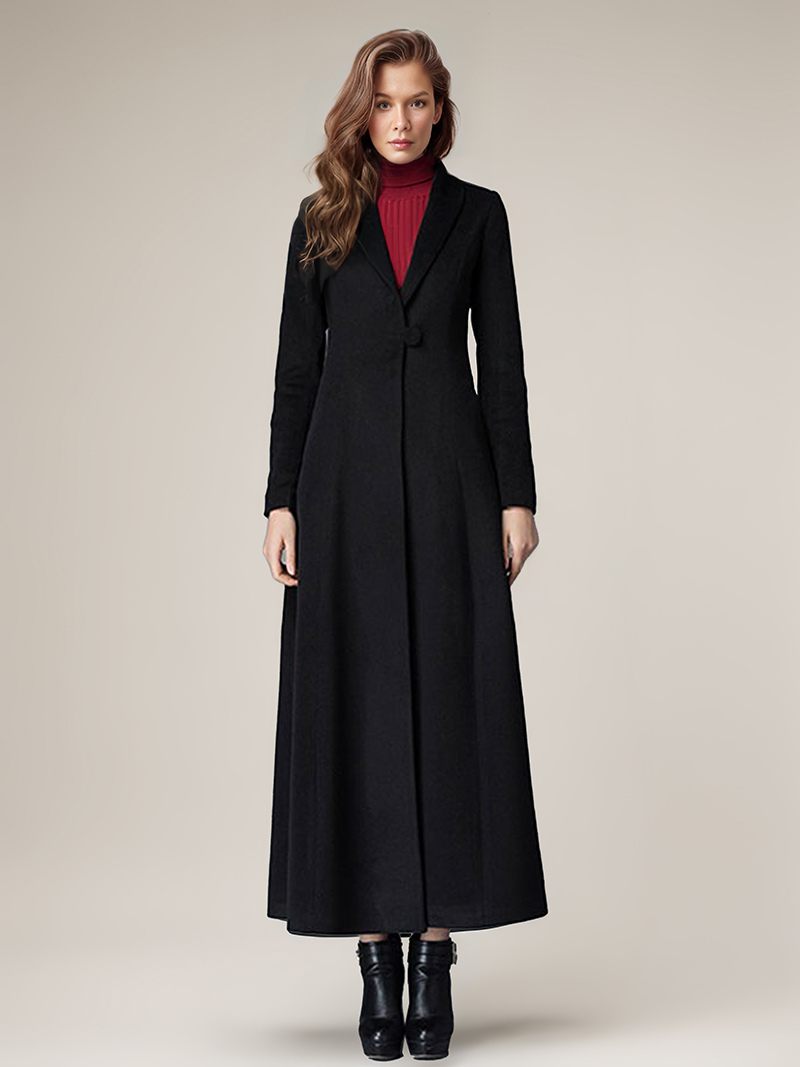 Manteau Laine Pour Femme Vêtement D'extérieur Chaud Et Long Hiver 2024 - Noir