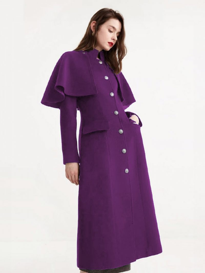 Manteau Laine Pour Femmes Cape Détachable Vêtements D'extérieur D'hiver - Violet