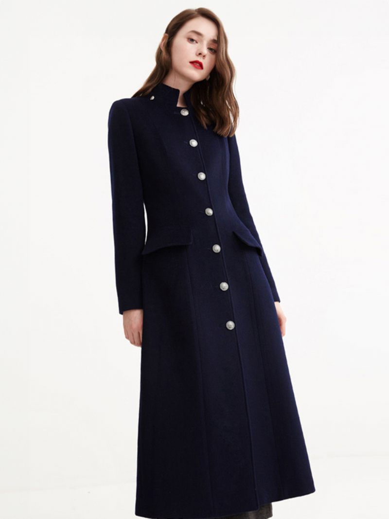 Manteau Laine Pour Femmes Cape Détachable Vêtements D'extérieur D'hiver - Marine Foncé