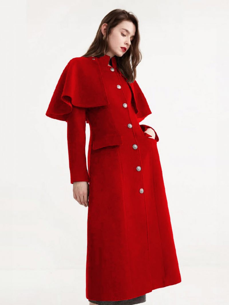 Manteau Laine Pour Femmes Cape Détachable Vêtements D'extérieur D'hiver - Rouge