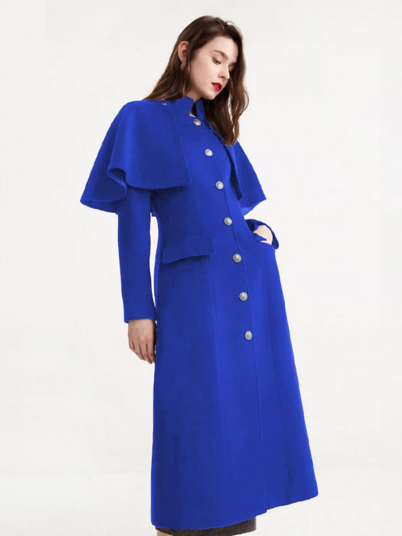 Manteau Laine Pour Femmes Cape Détachable Vêtements D'extérieur D'hiver - Bleu Royal