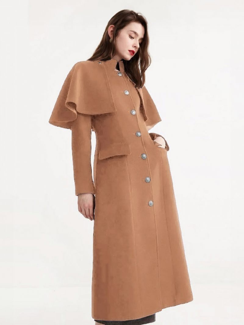 Manteau Laine Pour Femmes Cape Détachable Vêtements D'extérieur D'hiver - Camel