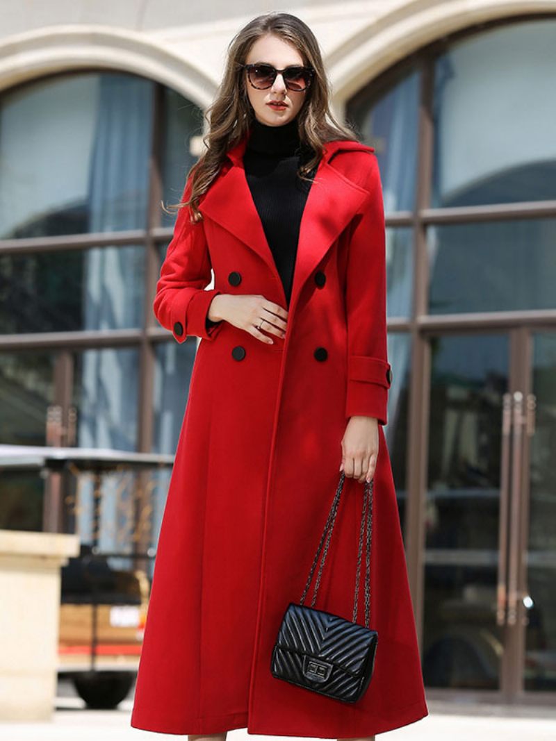 Manteau Laine Pour Femmes Ceinture Ture Rouge Vêtements D'extérieur D'hiver 2024