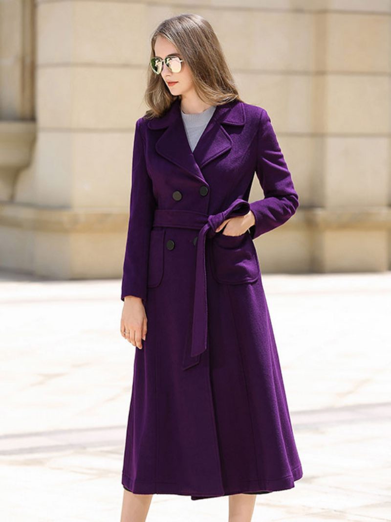 Manteau Laine Pour Femmes Ceinture Violette Vêtements D'extérieur D'hiver 2024