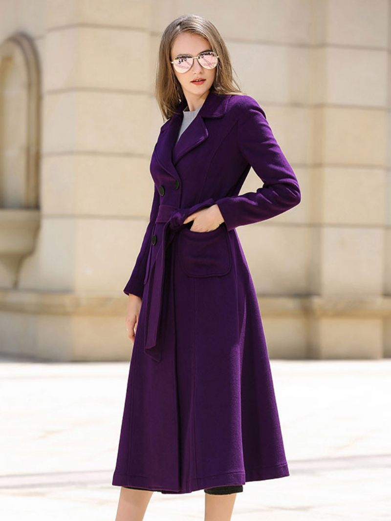 Manteau Laine Pour Femmes Ceinture Violette Vêtements D'extérieur D'hiver 2024 - Violet