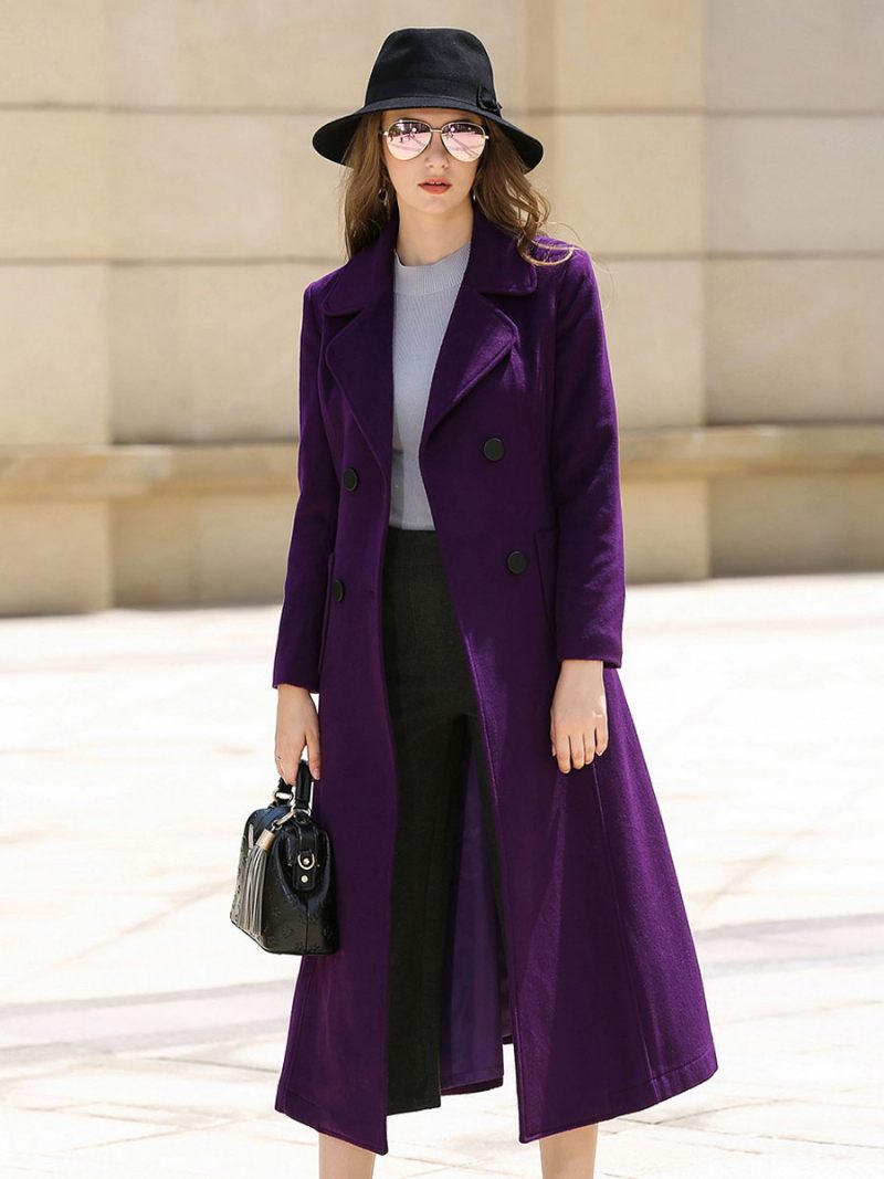 Manteau Laine Pour Femmes Ceinture Violette Vêtements D'extérieur D'hiver 2024 - Violet