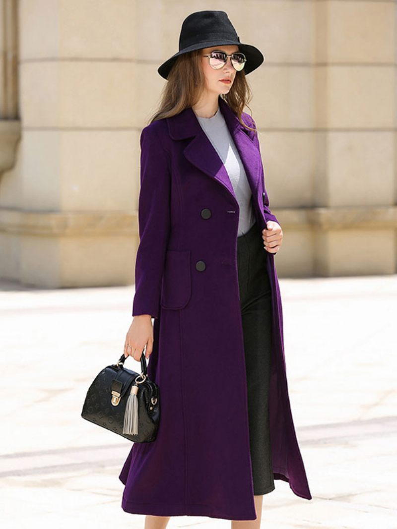 Manteau Laine Pour Femmes Ceinture Violette Vêtements D'extérieur D'hiver 2024 - Violet