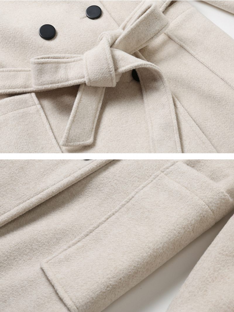 Manteau Laine Pour Femmes Col Rabattu Blanc Vêtements D'extérieur D'hiver 2024 - Beige