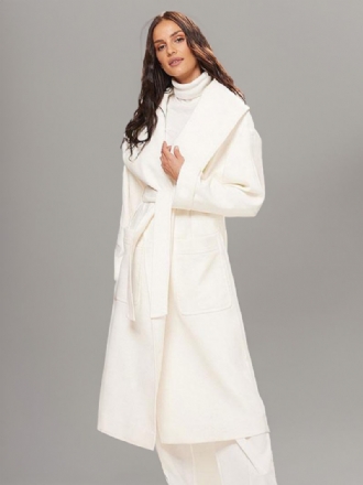 Manteau Long Blanc Pour Femmes Ceinture À Revers Chic Surdimensionné Vêtements D'extérieur D'hiver