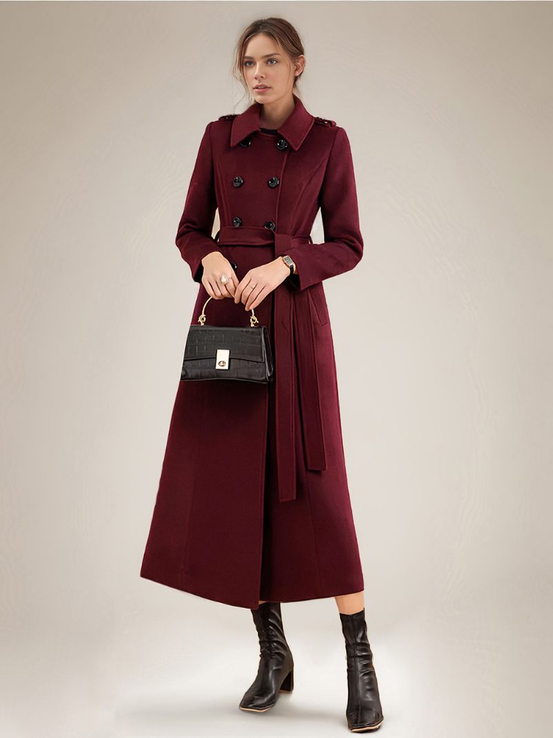 Manteau Long À Double Boutonnage Et Ceinture Pour Femme Vêtement D'extérieur Mélange Laine L'hiver