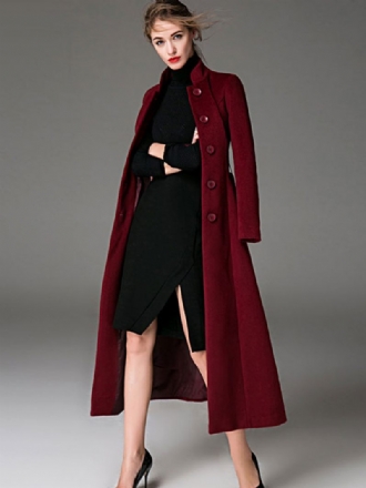 Manteau Long Femme Ceinture Bordeaux Vêtements D'extérieur D'hiver