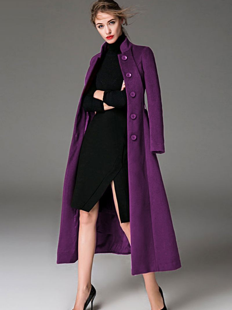 Manteau Long Femme Ceinture Bordeaux Vêtements D'extérieur D'hiver - Violet