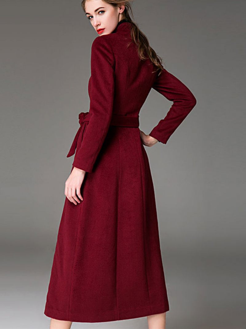 Manteau Long Femme Ceinture Bordeaux Vêtements D'extérieur D'hiver - Bourgogne