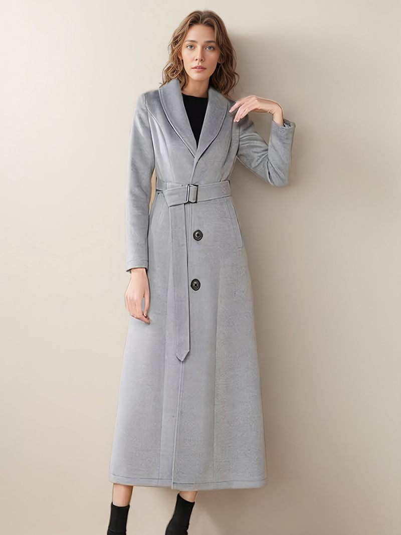 Manteau Long Pour Femme Col Rabattu Manches Longues Boutons Vêtements D'extérieur D'hiver