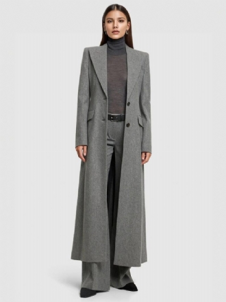 Manteau Long Laine À Épaule Rembourrée Vêtement D'extérieur Pour Femme Gris