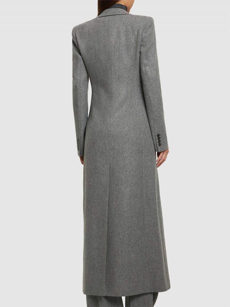 Manteau Long Laine À Épaule Rembourrée Vêtement D'extérieur Pour Femme Gris - Gris