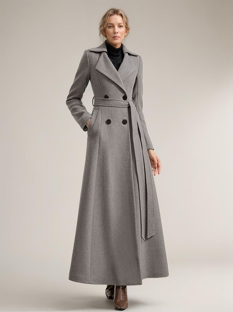 Manteau Long Laine Pour Femmes Ceinture Vêtements D'extérieur Chauds D'hiver 2024 - Gris