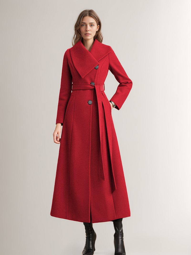 Manteau Long Laine Pour Femmes Ceinture Vêtements D'extérieur Chauds D'hiver 2024