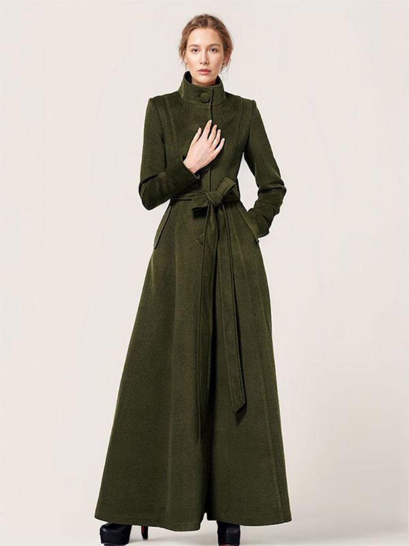 Manteau Long Laine Pour Femmes Vêtements D'extérieur Chauds D'hiver 2024 - Vert Chasseur