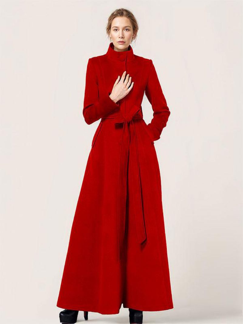 Manteau Long Laine Pour Femmes Vêtements D'extérieur Chauds D'hiver 2024 - Rouge