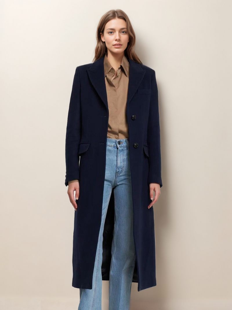 Manteau Long Laine À Revers Simple Poitrine Vêtements D'extérieur D'hiver Pour Femmes