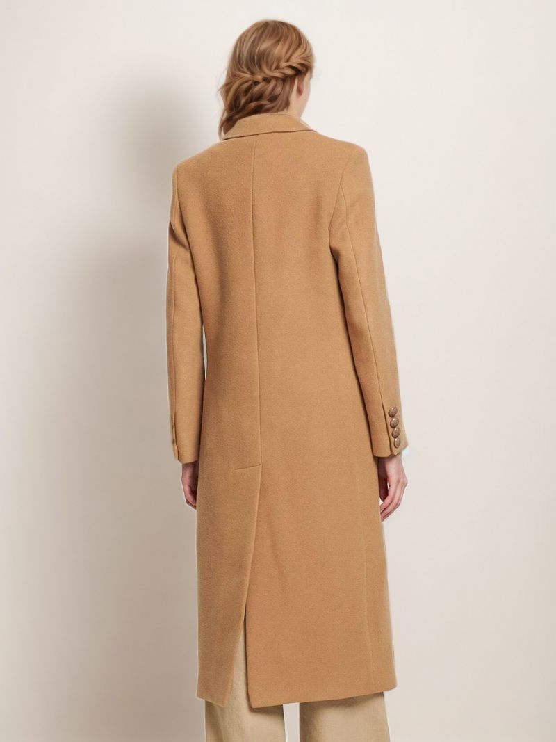 Manteau Long Laine À Revers Simple Poitrine Vêtements D'extérieur D'hiver Pour Femmes - Camel