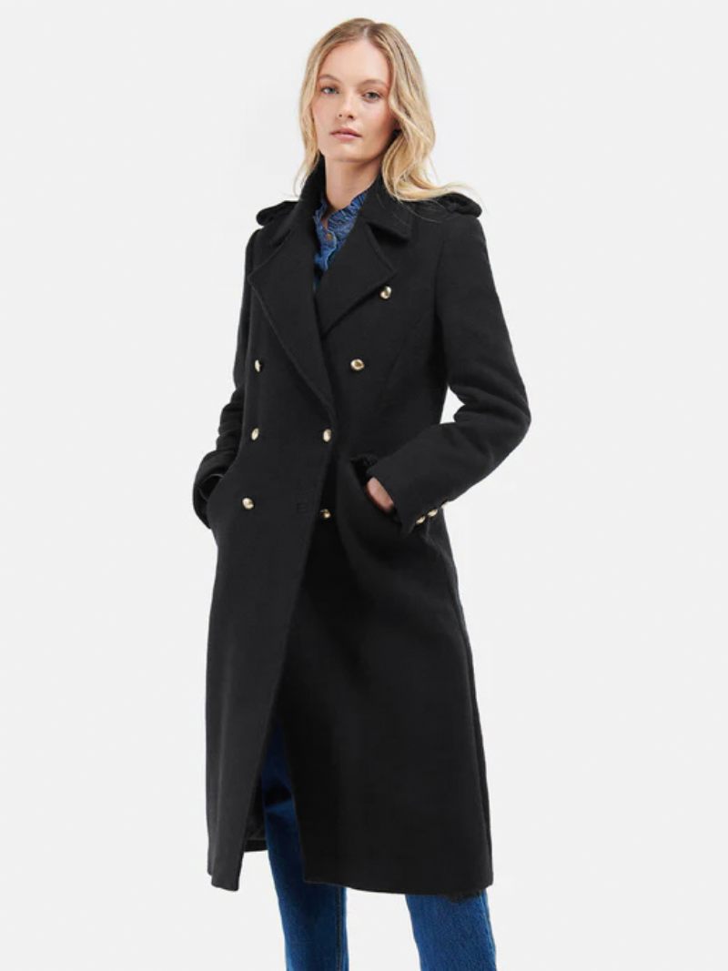 Manteau Long À Revers Et Double Poitrine Avec Poches Inclinées Vêtements D'extérieur Pour Femmes