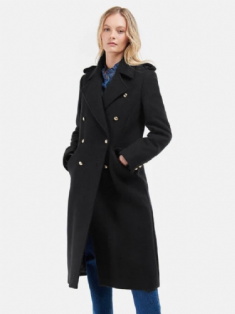 Manteau Long À Revers Et Double Poitrine Avec Poches Inclinées Vêtements D'extérieur Pour Femmes